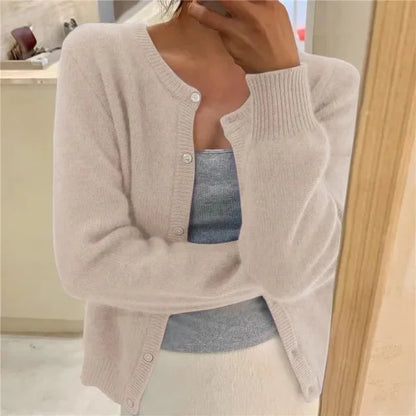 Women's button front cardigan cropped relaxed fit – Beige