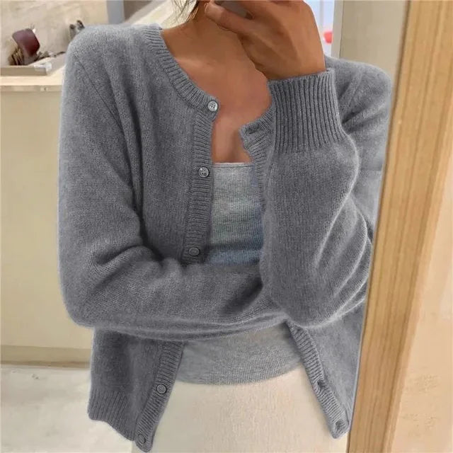 Women's button front cardigan cropped relaxed fit – Grey
