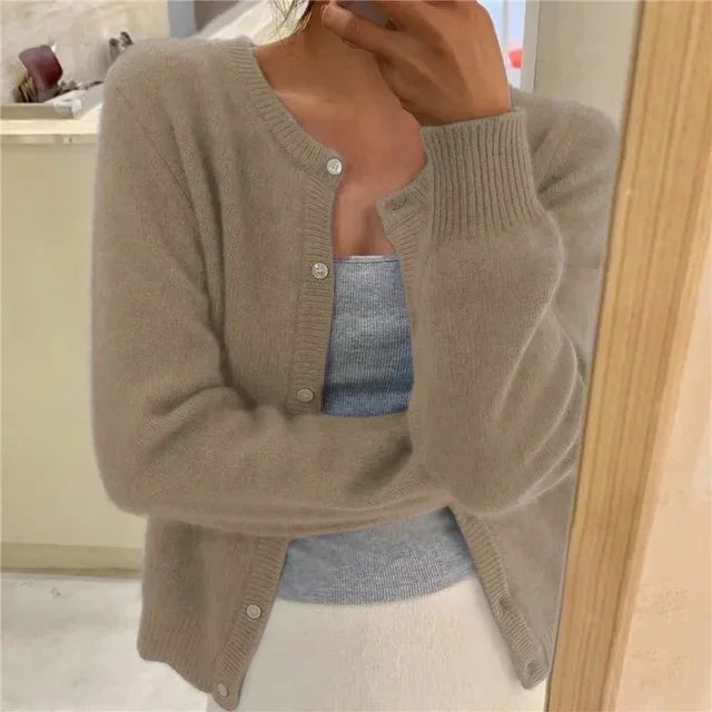 Women's button front cardigan cropped relaxed fit – Khaki