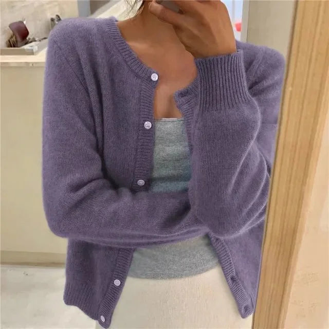 Women's button front cardigan cropped relaxed fit – Purple