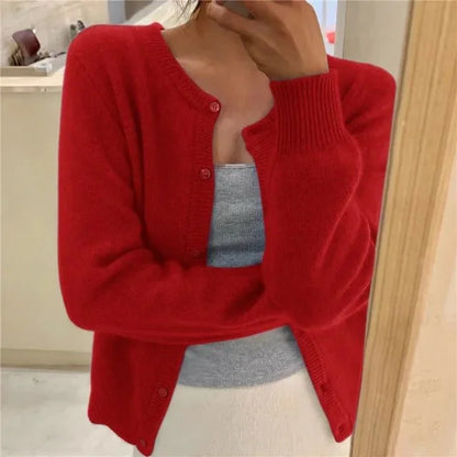 Women's button front cardigan cropped relaxed fit – Red