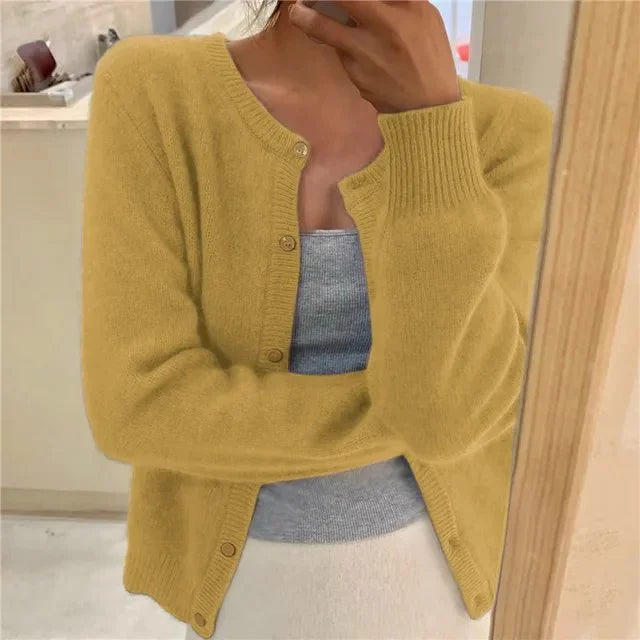 Women's button front cardigan cropped relaxed fit – Yellow