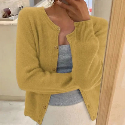 Women's button front cardigan cropped relaxed fit – Yellow