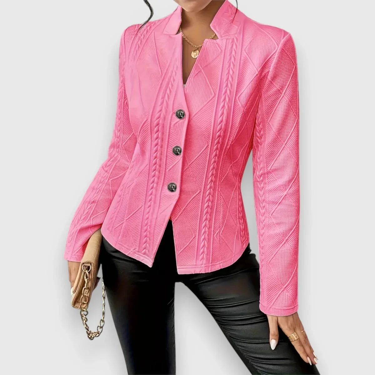 Women's cable-knit mock-neck long-sleeve fitted sweater