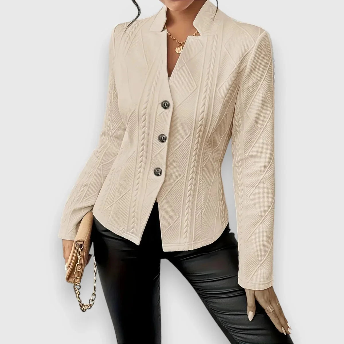 Women's cable-knit mock-neck long-sleeve fitted sweater