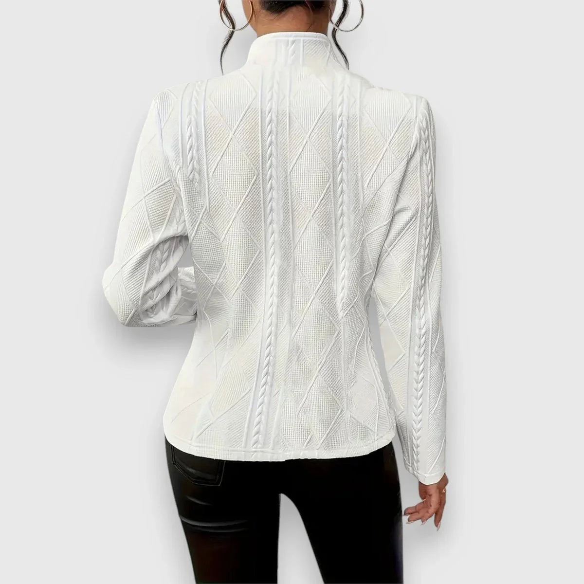 Women's cable-knit mock-neck long-sleeve fitted sweater