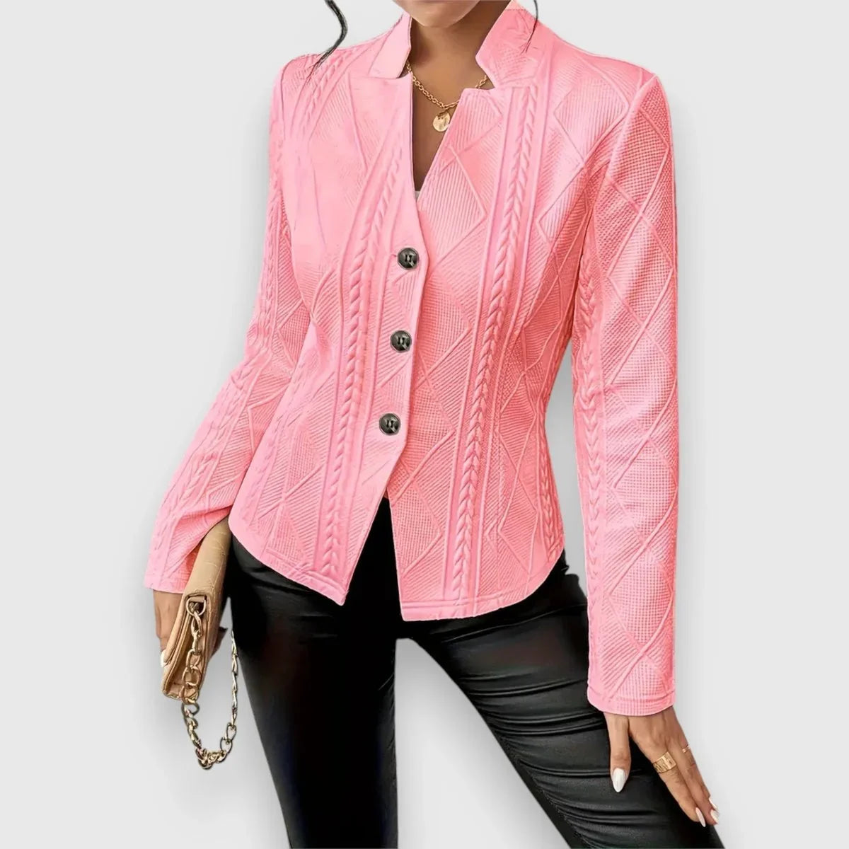 Women's cable-knit mock-neck long-sleeve fitted sweater