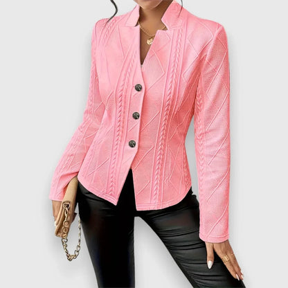 Women's cable-knit mock-neck long-sleeve fitted sweater