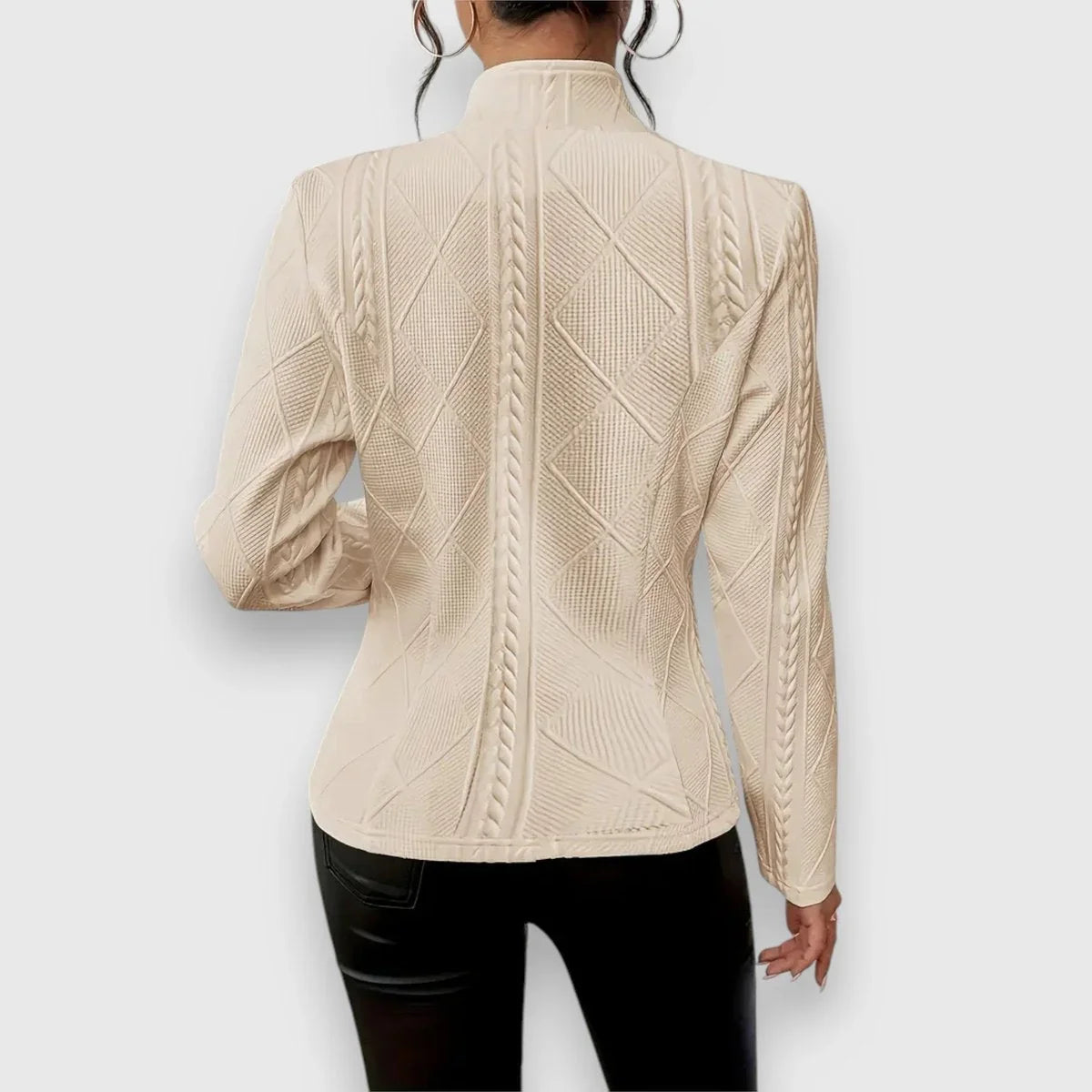 Women's cable-knit mock-neck long-sleeve fitted sweater