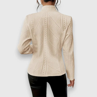 Women's cable-knit mock-neck long-sleeve fitted sweater