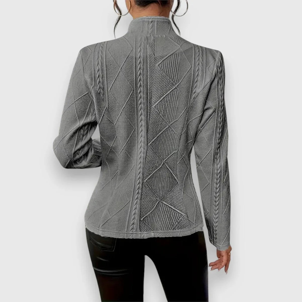 Women's cable-knit mock-neck long-sleeve fitted sweater
