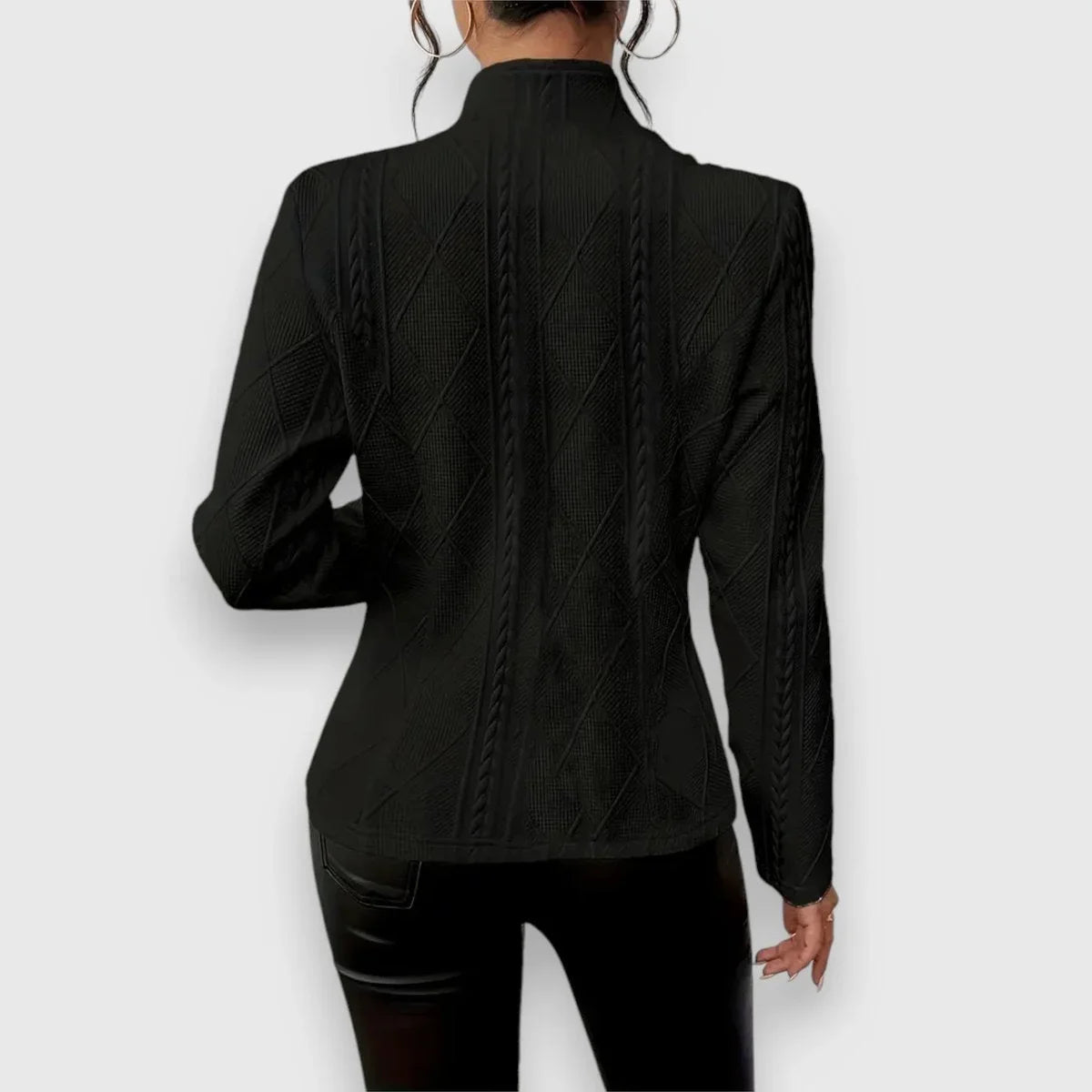 Women's cable-knit mock-neck long-sleeve fitted sweater