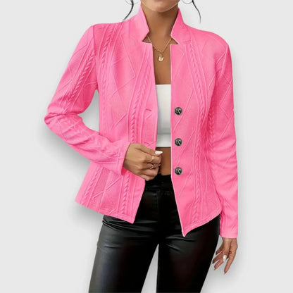 Women's cable-knit mock-neck long-sleeve fitted sweater – Pink