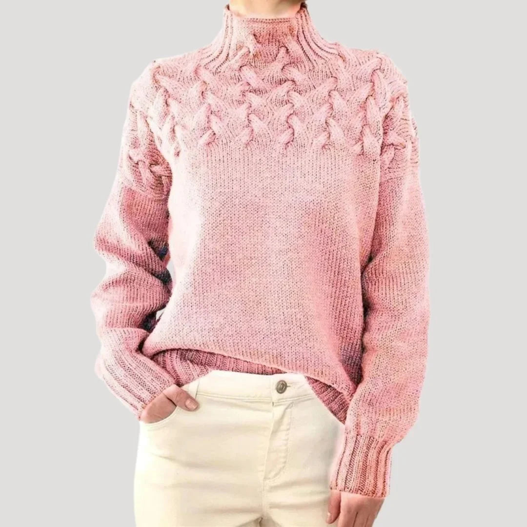 Women's cable knit turtleneck pullover sweater – Light Pink