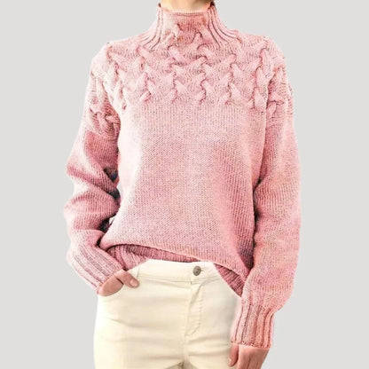 Women's cable knit turtleneck pullover sweater – Light Pink