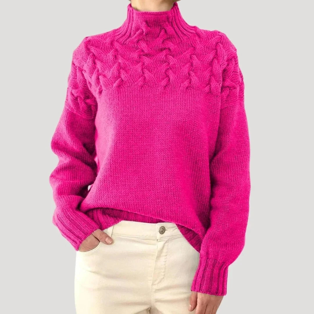 Women's cable knit turtleneck pullover sweater – Pink