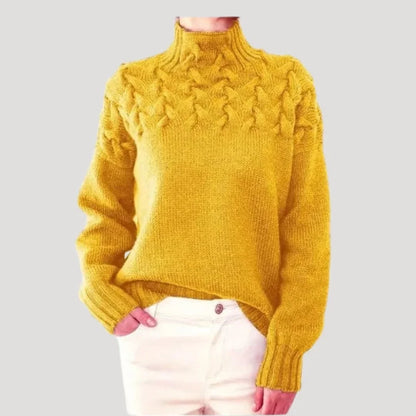 Women's cable knit turtleneck pullover sweater – Yellow