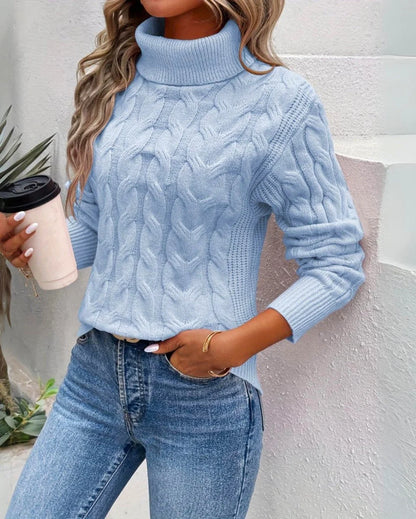 Women's cable knit turtleneck sweater cozy long sleeve pullover
