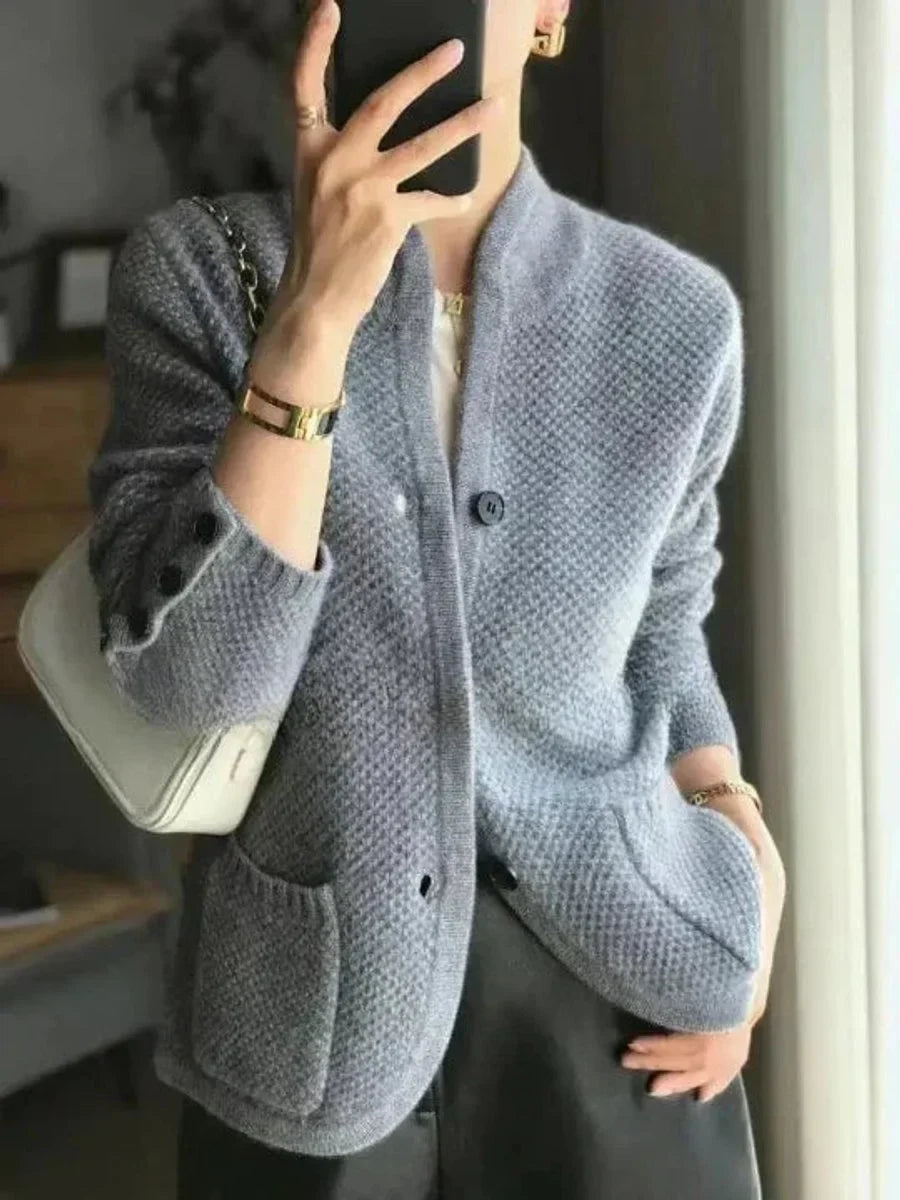 Women's cashmere wool button-front knit cardigan – Blue