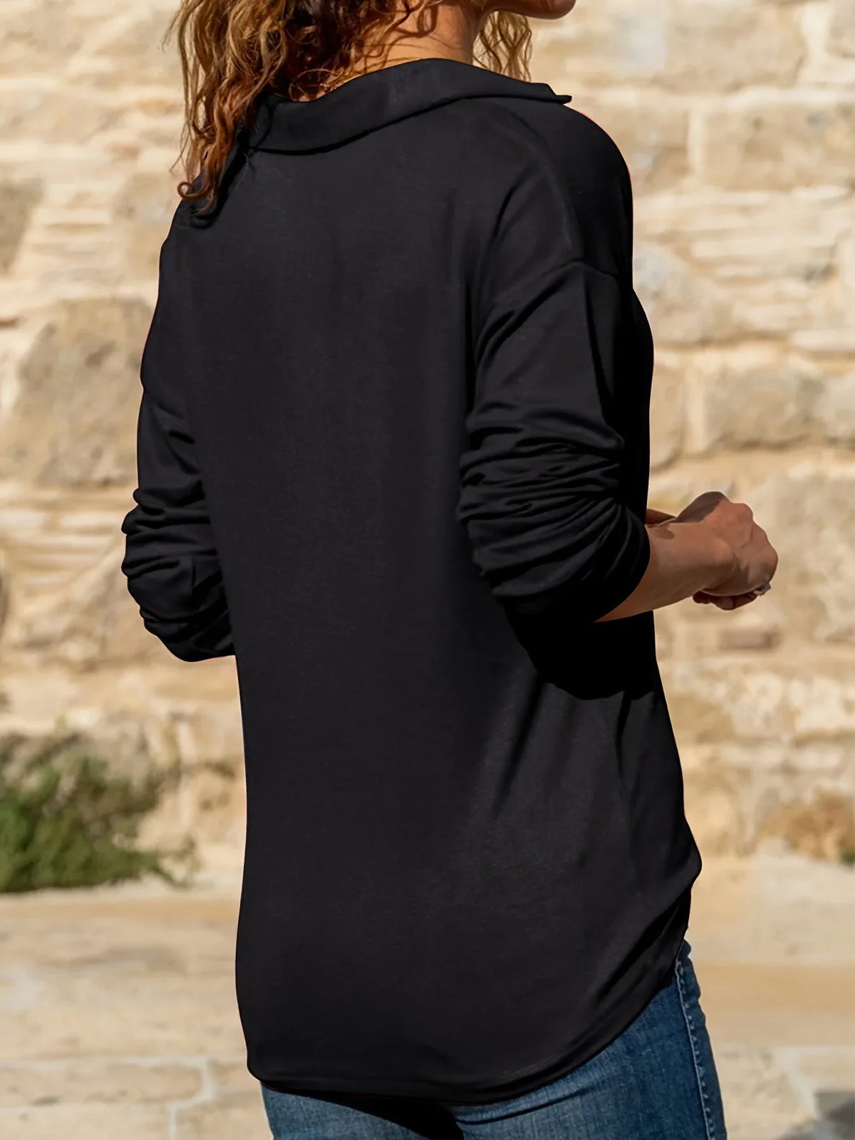 Women's casual long-sleeve pullover knit sweater with half-zip collar
