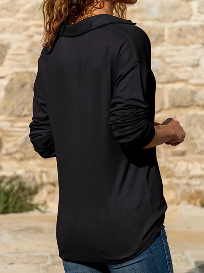 Women's casual long-sleeve pullover knit sweater with half-zip collar
