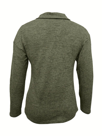 Women's casual long-sleeve pullover knit sweater with half-zip collar