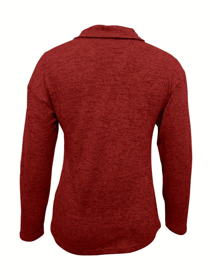 Women's casual long-sleeve pullover knit sweater with half-zip collar