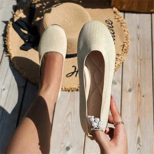 Women's casual textured knit slip-on ballet flats with round toe