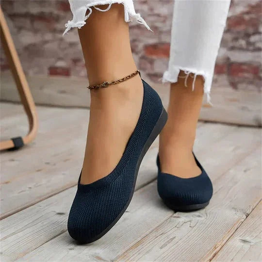 Women's casual textured knit slip-on ballet flats with round toe – Blue