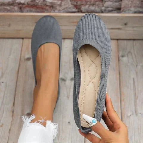 Women's casual textured knit slip-on ballet flats with round toe – Grey