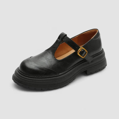 Women's chunky leather platform Mary-Jane shoes with buckle T-strap