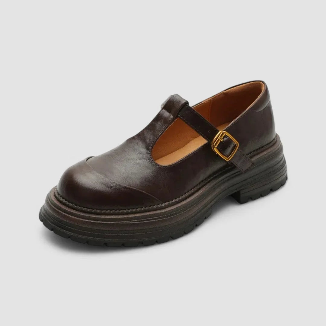 Women's chunky leather platform Mary-Jane shoes with buckle T-strap