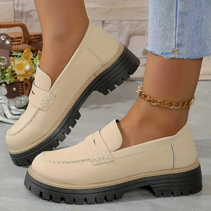 Women's chunky-platform loafers with slip-on penny strap design – Beige