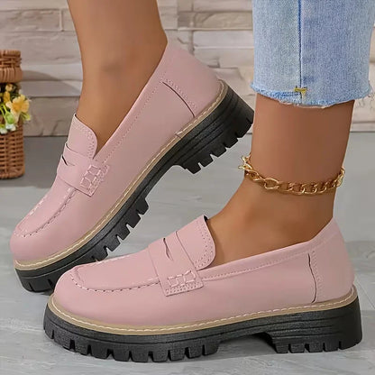 Women's chunky-platform loafers with slip-on penny strap design – Pink