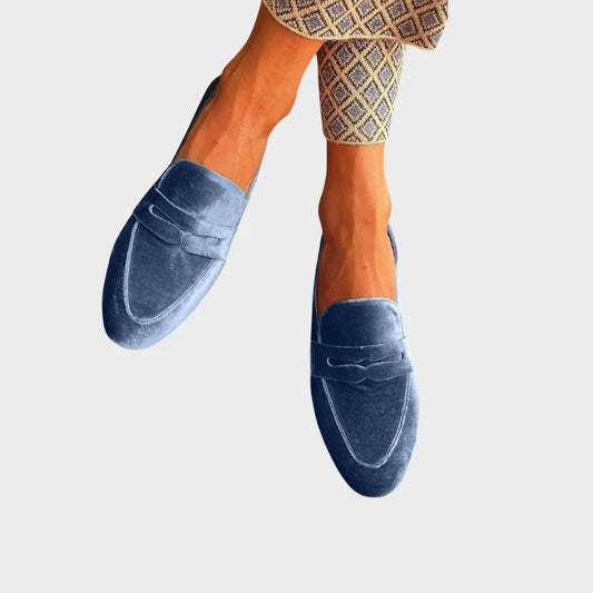 Women's classic velvet slip-on loafers with penny-slot strap – Blue