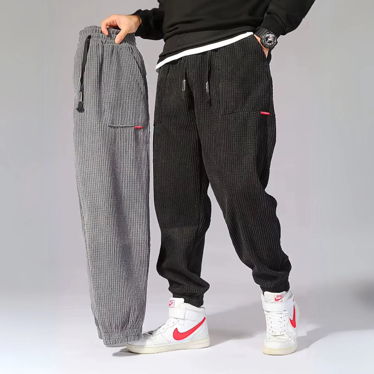 Women's classic corduroy joggers with drawstring waist and elastic cuffs