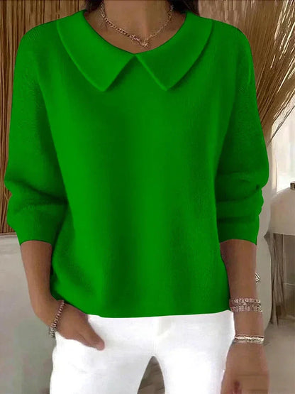 Women's classic knit sweater with a peter pan collar and long sleeves – Green