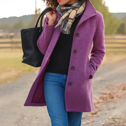 Women's classic mid-length single-breasted wool-blend coat – Purple