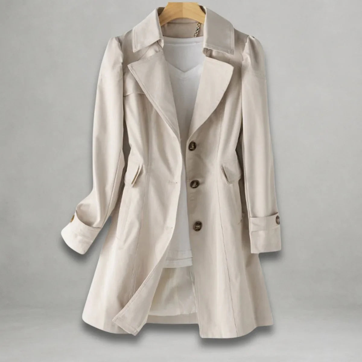 Women's classic single-breasted trench coat notch lapel – Beige