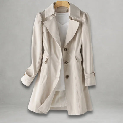 Women's classic single-breasted trench coat notch lapel – Beige