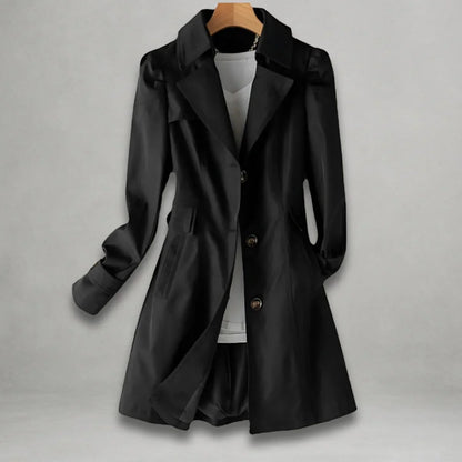 Women's classic single-breasted trench coat notch lapel – Black