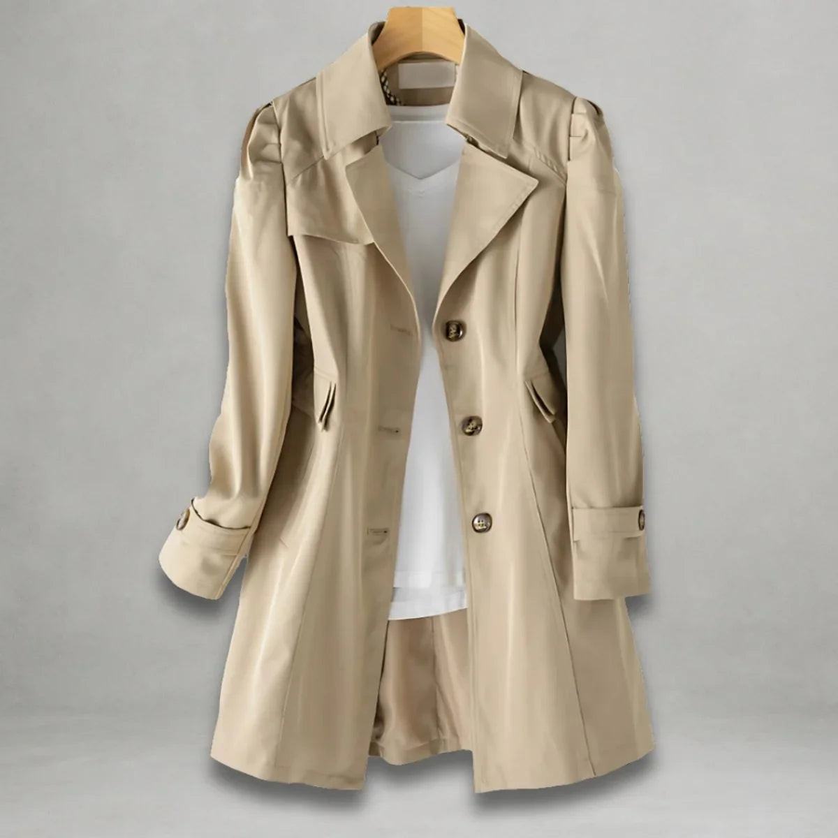 Women's classic single-breasted trench coat notch lapel – Khaki