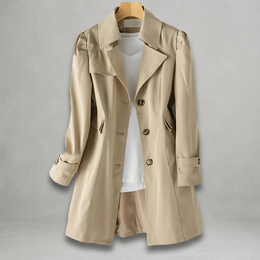 Women's classic single-breasted trench coat notch lapel – Khaki