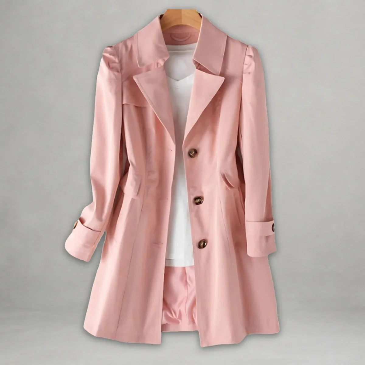 Women's classic single-breasted trench coat notch lapel – Pink