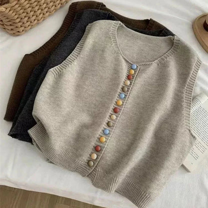 Women's colorful button sleeveless knit sweater vest