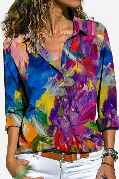 Women's colorful striped long-sleeve button-down shirt with chest pockets – Graffiti