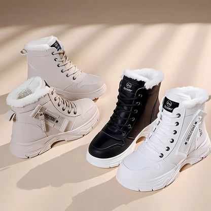 Women's comfort chunky-sole boots with faux-fur lining and lace-up front