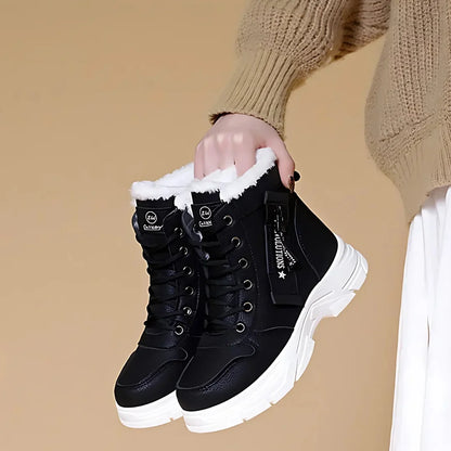 Women's comfort chunky-sole boots with faux-fur lining and lace-up front