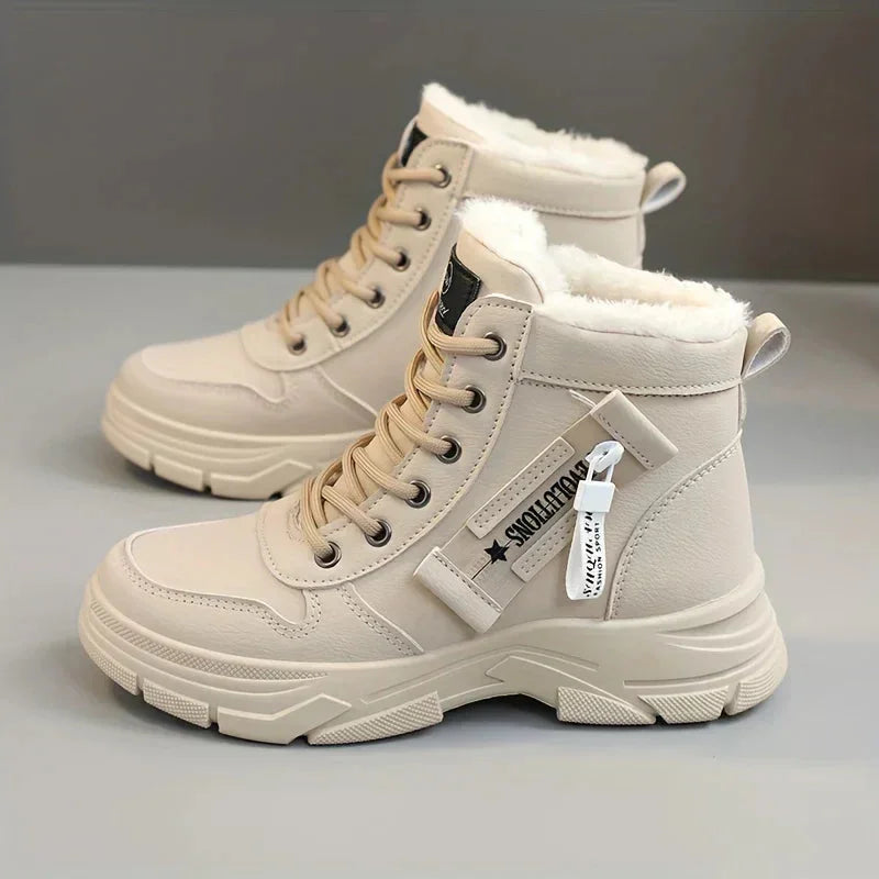 Women's comfort chunky-sole boots with faux-fur lining and lace-up front – Khaki