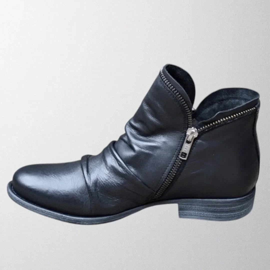 Women's comfortable comfort scrunch ankle boots with side zipper – Black